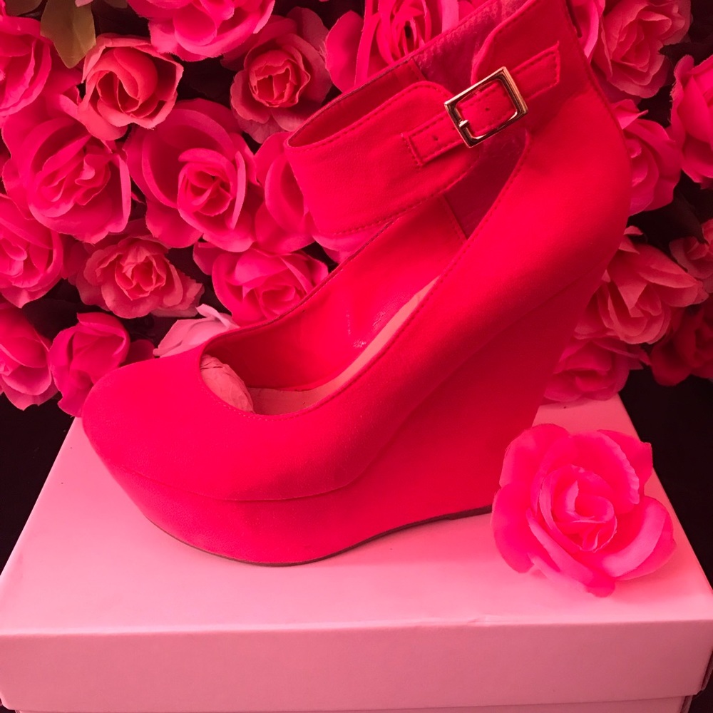Neon Pink ( SUEDE ) Wedge Heels